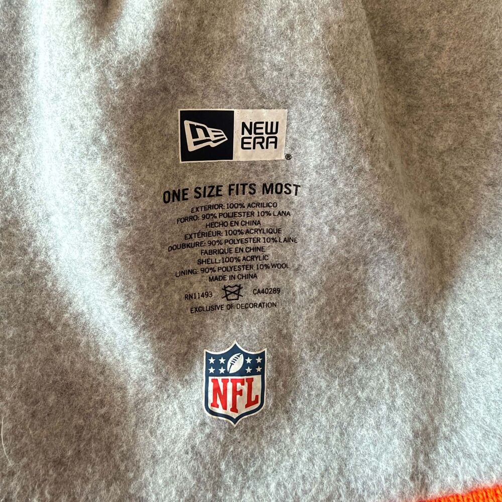 Denver Broncos New Era Beanie Hat Pom Cuffed NFL Knit Fleece Lined Orange Gray - Picture 4 of 4